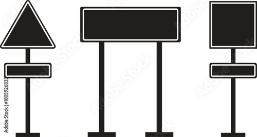 Road Sign Board icon set. Empty traffic signs isolated on transparent background. Highway attention road sign collection. Blank street traffic symbols, stopping boards. Signaling plates vector.