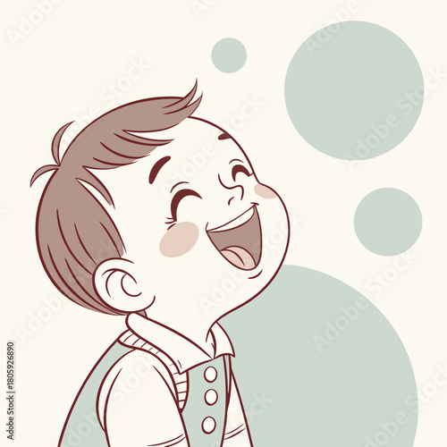 A delightful illustration of a happy baby looking up and laughing, capturing the essence of childhood joy and innocence, isolated on