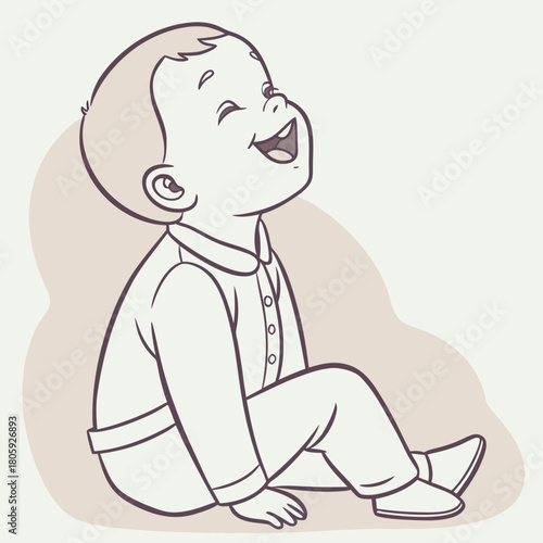 A delightful illustration of a happy baby sitting and laughing, showcasing the innocence and joy of childhood, isolated on