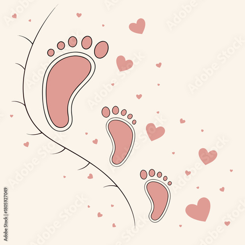 A whimsical illustration of baby footprints and hearts, symbolizing love and new beginnings, creating a heartwarming and tender image isolated on