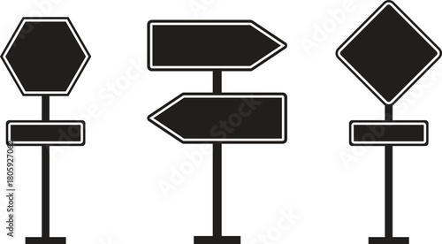 Road Sign Board icon set. Empty traffic signs isolated on transparent background. Highway attention road sign collection. Blank street traffic symbols, stopping boards. Signaling plates vector.