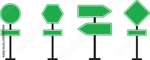 Road Sign Board icon set. Empty traffic signs isolated on transparent background. Highway attention road sign collection. Blank street traffic symbols, stopping boards. Signaling plates vector.