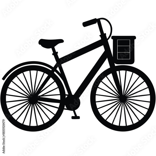 Minimal electric bicycle silhouette vector, e-bike with battery, urban transport, flat black icon