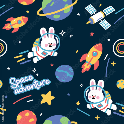 Cute bunny space adventure doodle 