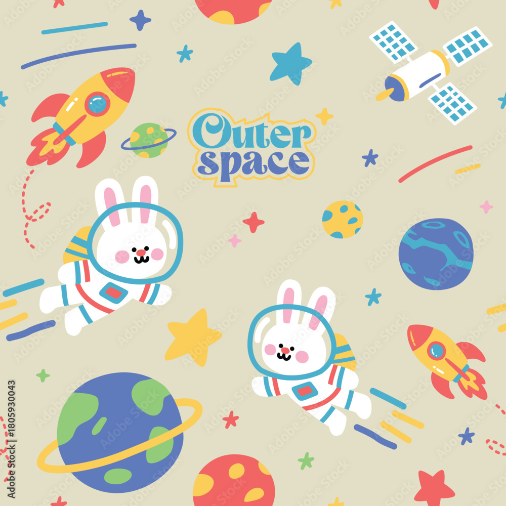 Fototapeta premium Cute bunny outer space doodle 