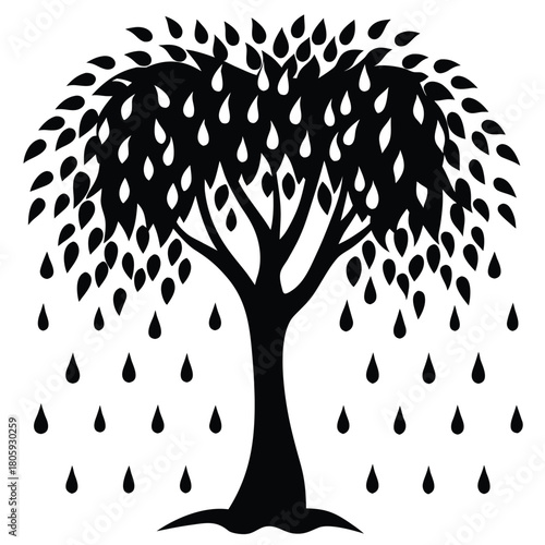 Willow Tree Silhouette Vector for Calm Nature, Meditation, and Poetic Design