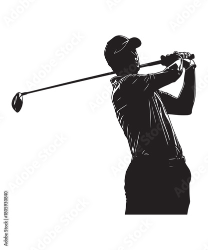 Golfer swinging club silhouette