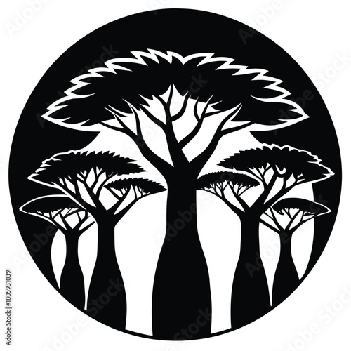 Baobab Tree Silhouette Vector for African Nature, Safari, and Eco Design