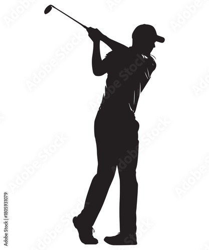 Golfer swinging club silhouette