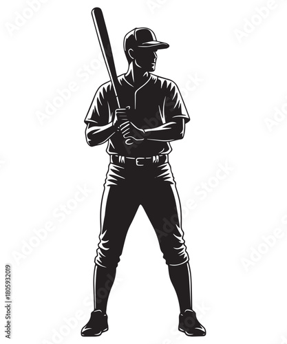 Baseball player ready to swing silhouette
