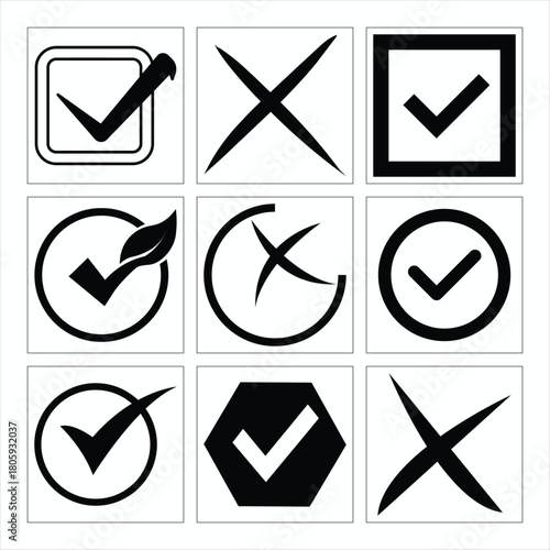 Selection box with tick and cross mark symbols for choice and decisions
