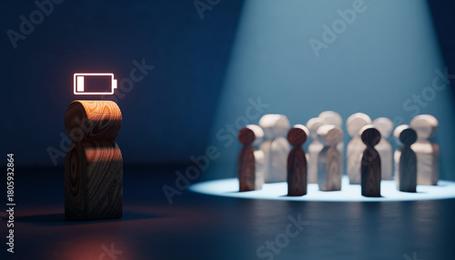 Leadership Burnout: Empty Battery Symbol on Wooden Figure