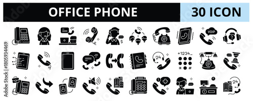 30 Office Phone Glyph icons vector -  Office Call, Phone Receiver, Customer Support, Communication, Work Phone, Corporate Call