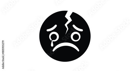 A black broken-hearted emoji face with a tear, symbolizing profound sadness, emotional distress, and vulnerability.