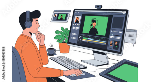 A collection of green silhouette icons representing various elements of filmmaking and video production, such as cameras, film, lighting, and audio editing