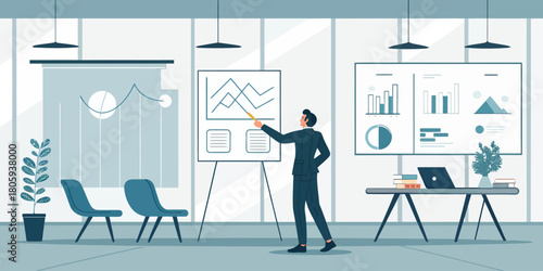 Dynamic business presentation showing growth charts, ideal for corporate reports and marketing materials with modern design, originally created as a scalable vector