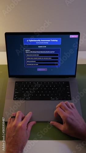 Middle Aged Man Taking Corporate Employee Information Security Awareness Training - Cybersecurity User Education Concept