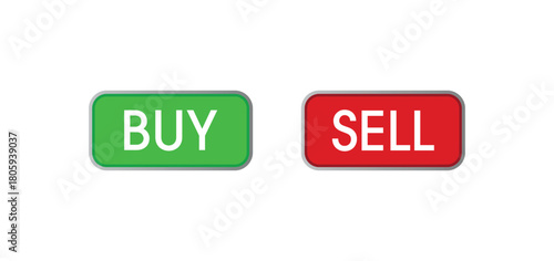 Buy and Sell Buttons, Green Buy and Red Sell Trading Icons