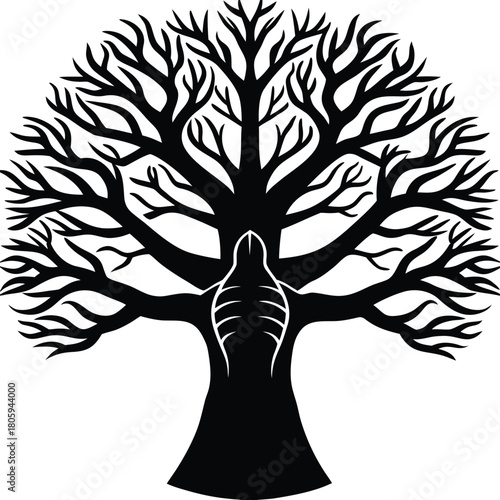 Baobab Tree Silhouette Vector for African Nature, Safari, and Eco Design