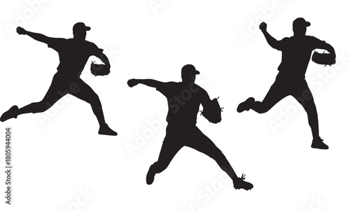 Baseball pitcher action silhouettes