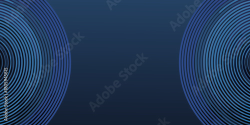 Abstract blue concentric circles on a dark blue background with copy space