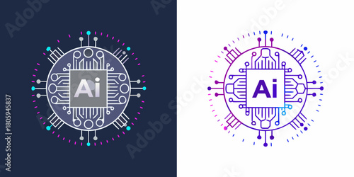 Abstract ai chip circuit board design with glowing connections and data flow