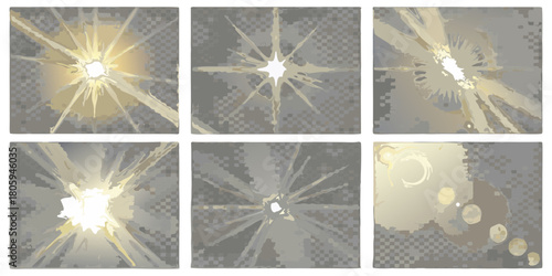 Abstract radial light bursts and flares with a subtle checkered background texture