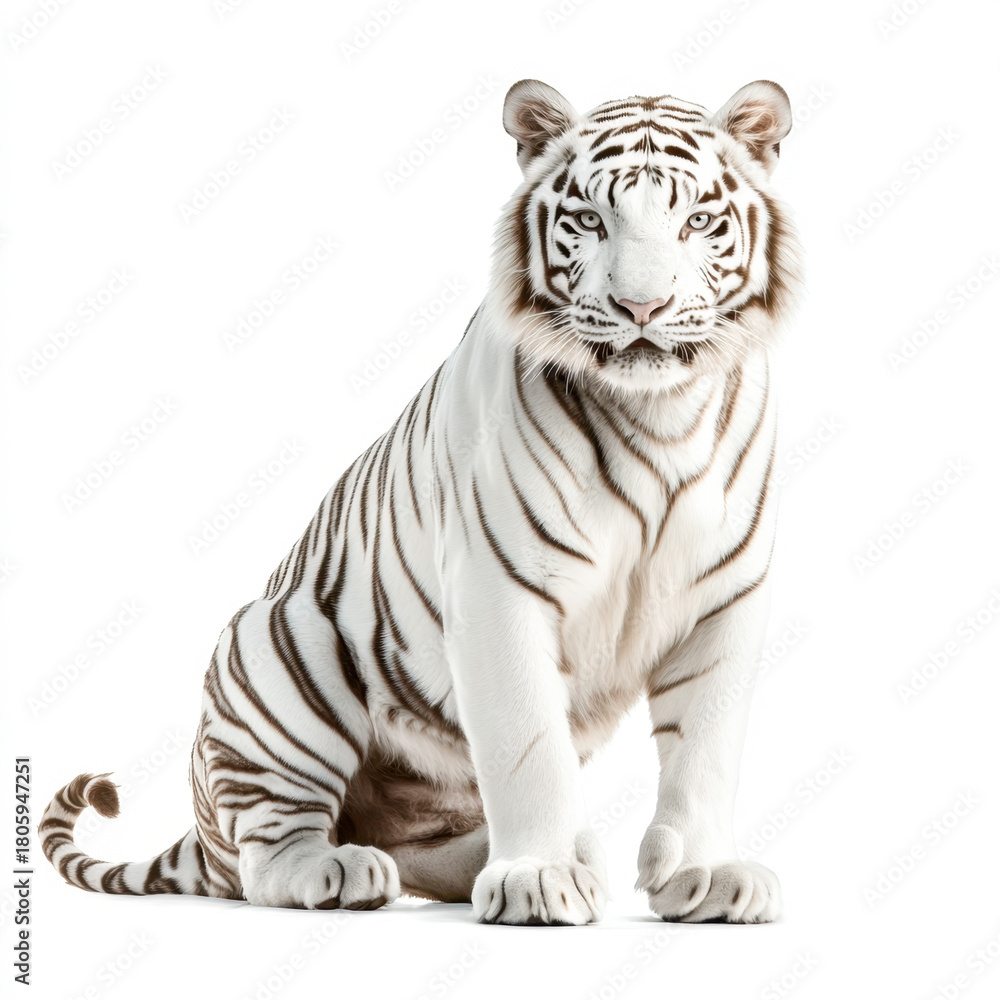 Fototapeta premium White tiger walking on white background