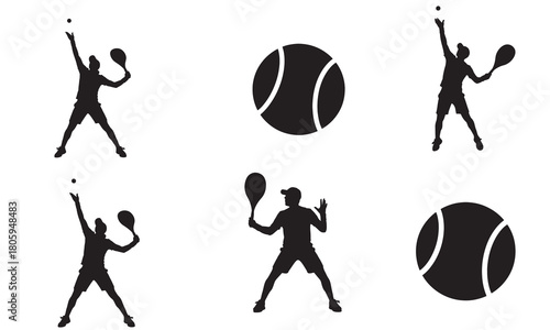 Tennis player action poses silhouette