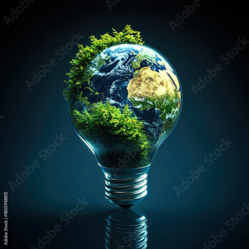 Light bulb. Green energy. Environmental lighting concept with tree inside bulb