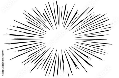 Bold radial speed lines burst effect on transparent background, Comic or cartoon style action rays element. Vector motion explosion, impact visual graphic overlays.
