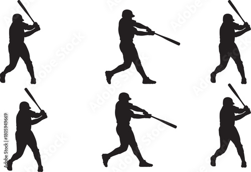 Baseball player swinging bat silhouette collection