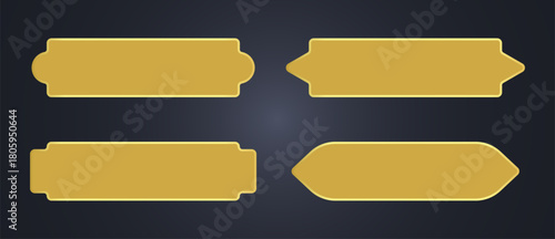 Golden ornate empty banner label shapes metallic