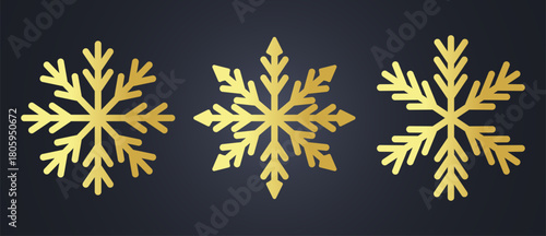 Gold snowflakes winter decoration isolated dark background