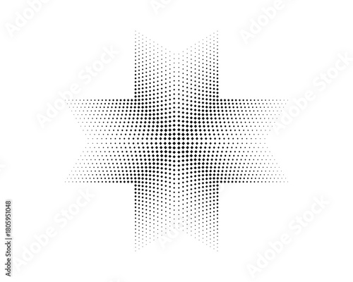Abstract halftone dots pattern forming star on white background texture.