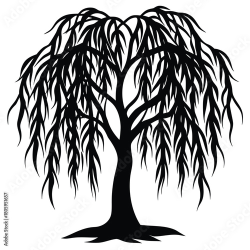 Willow Tree Silhouette Vector for Calm Nature, Meditation, and Poetic Design