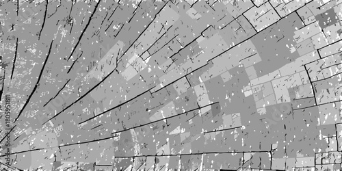 Abstract monochrome textured background resembling a cracked wood grain pattern with geometric lines and shapes