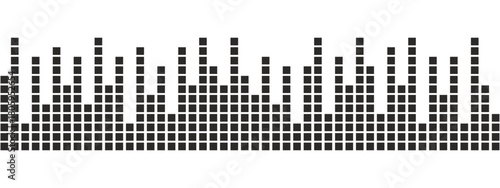 
Black podcast sound wave patterns with varying amplitude bars for audio visualization and media interfaces. Digital frequency lines on white bg for music players.