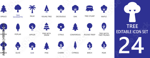 Clean and modern tree solid icon set representing nature, ecology, and environmental themes. Ideal for eco projects, botanical designs, and sustainability branding.