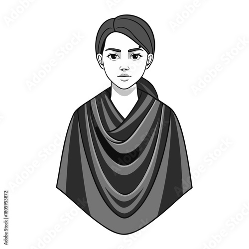 Young Girl Portrait in Traditional Style – Minimal Vector Illustration