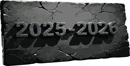 Dark Cracked Stone Texture 2025-2026 New Year Text Effect Vector