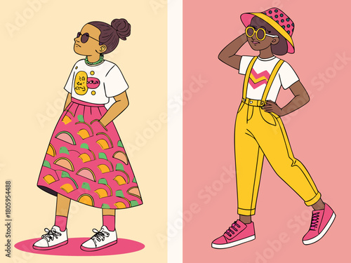 Stylish Girls in Summer Outfits – Trendy Casual Fashion Vector