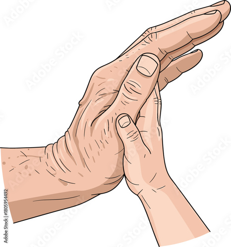 Generational Support and Care with Older and Younger Hands Touching Vector