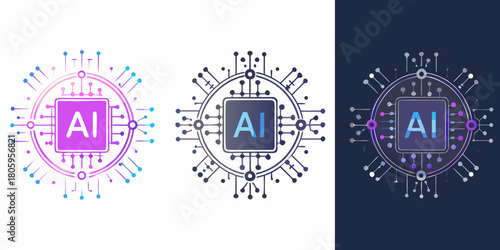 Artificial intelligence chip icon with neural network connections and glowing circuitry