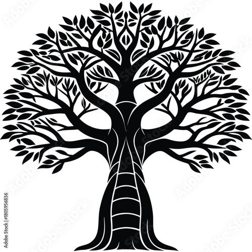 Baobab Tree Silhouette Vector for African Nature, Safari, and Eco Design