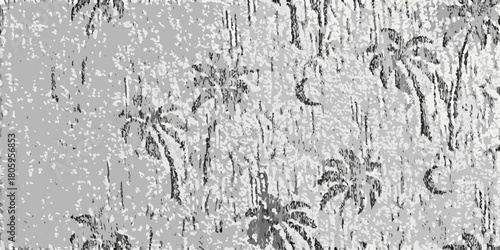 Abstract monochrome textured background with stylized palm leaves and vertical lines