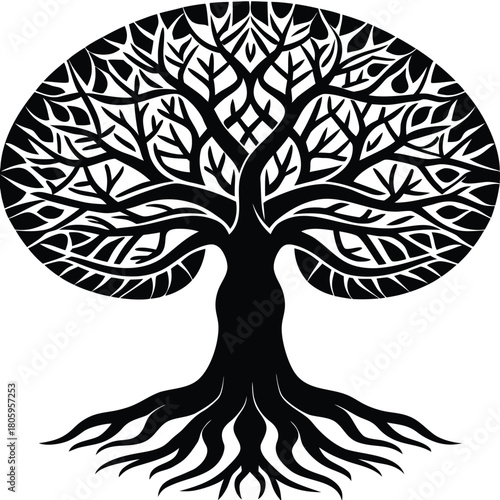 Baobab Tree Silhouette Vector for African Nature, Safari, and Eco Design