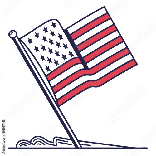 Illustration of the american flag waving in the wind, a symbol of the united states of america, isolated on patriotic symbol of freedom