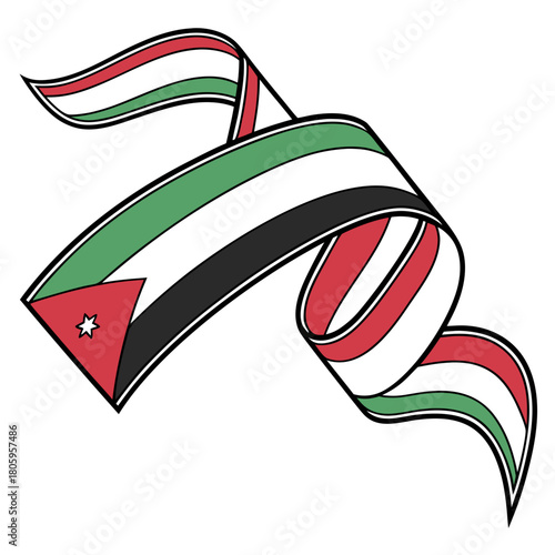 Illustration of a jordanian flag ribbon, symbolizing national pride and cultural heritage, isolated on ideal for events or themes related to jordan
