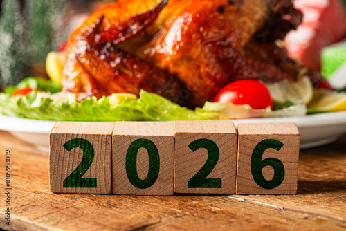 Roasted chicken decorated for Christmas in 2026